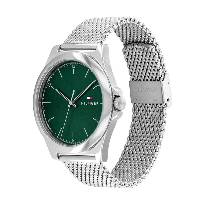 Montre Tommy Hilfiger Homme bracelet milanais argenté fond vert