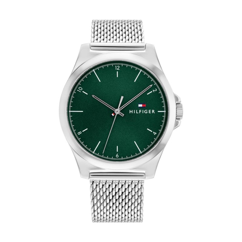 Montre Tommy Hilfiger Homme bracelet milanais argenté fond vert