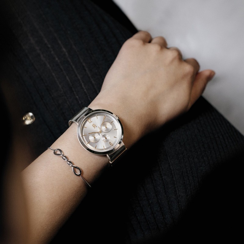 Montre Tommy Hilfiger Femme Lidia bracelet acier milanais argenté index rosé