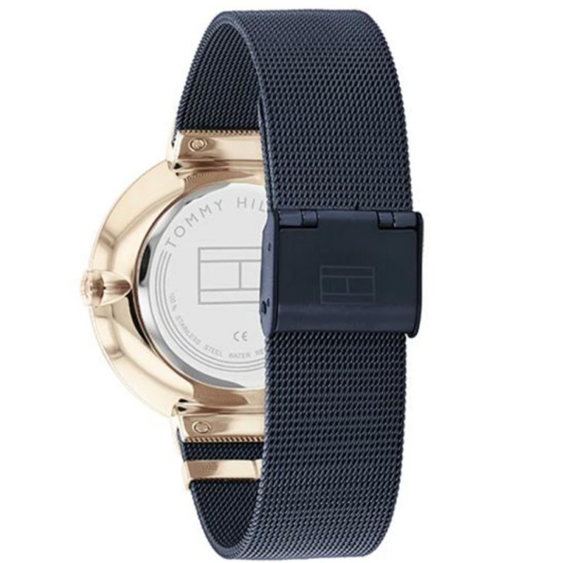 Montre Tommy Hilfiger Femme bracelet milanais bleu boitier cadran doré rose