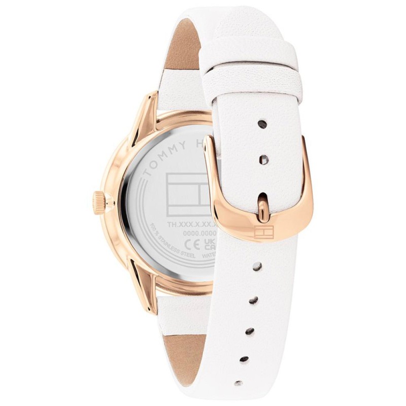 Montre Tommy Hilfiger Femme Paige bracelet cuir blanc index en oxydes de zirconium
