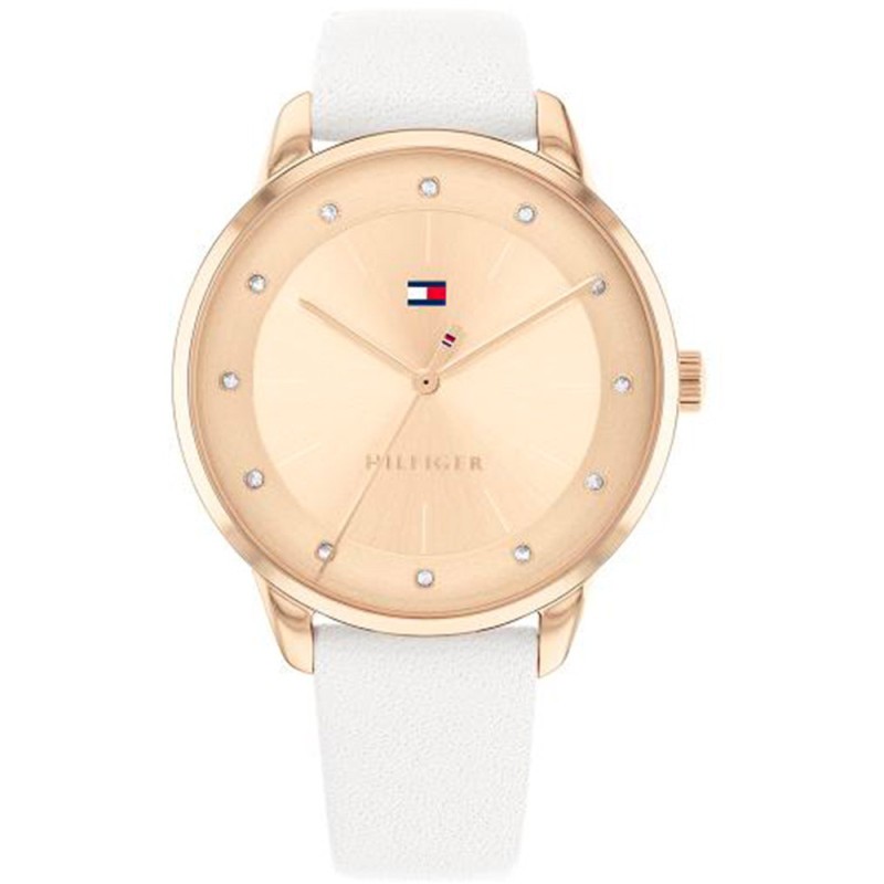 Montre Tommy Hilfiger Femme Paige bracelet cuir blanc index en oxydes de zirconium