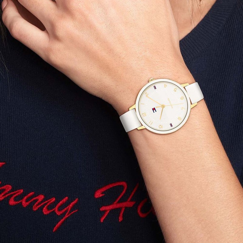 Montre Tommy Hilfiger Femme Florence bracelet cuir blanc
