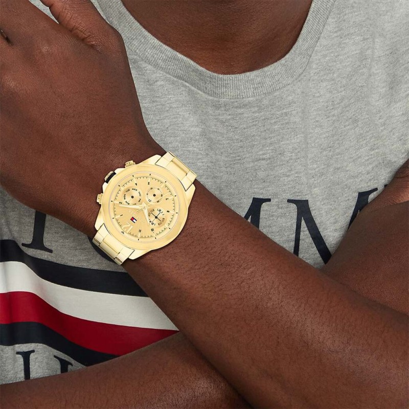 Montre Tommy Hilfiger en acier doré multifonction