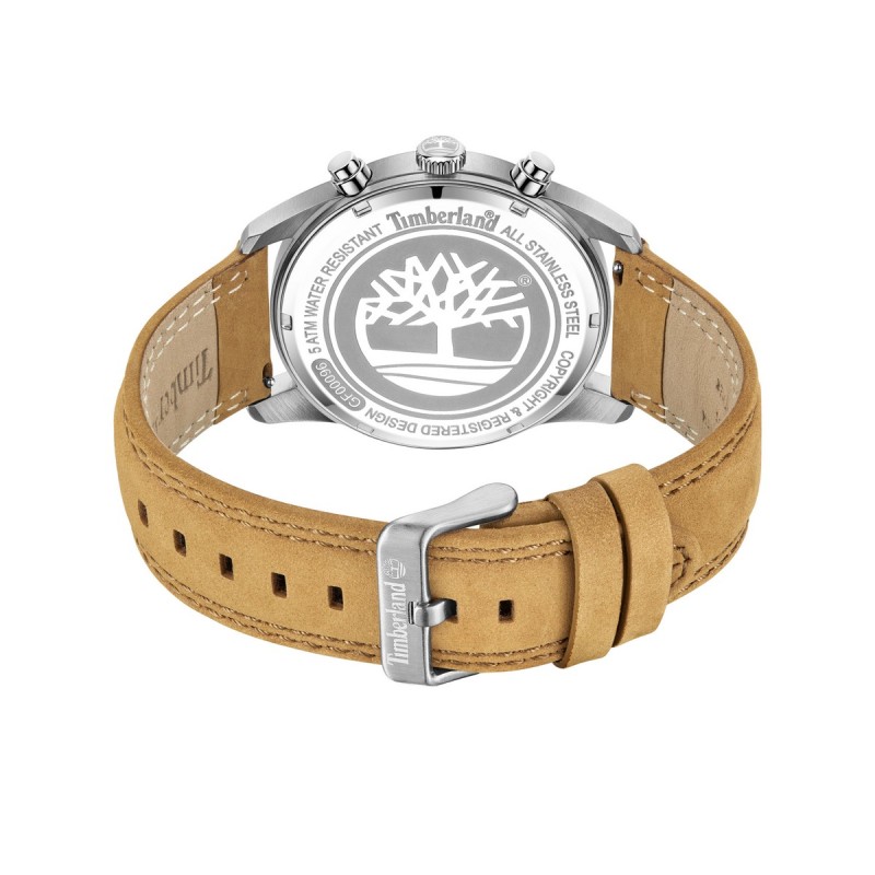Montre Timberland Homme bracelet cuir marron clair fond de cadran bleu multifonctions