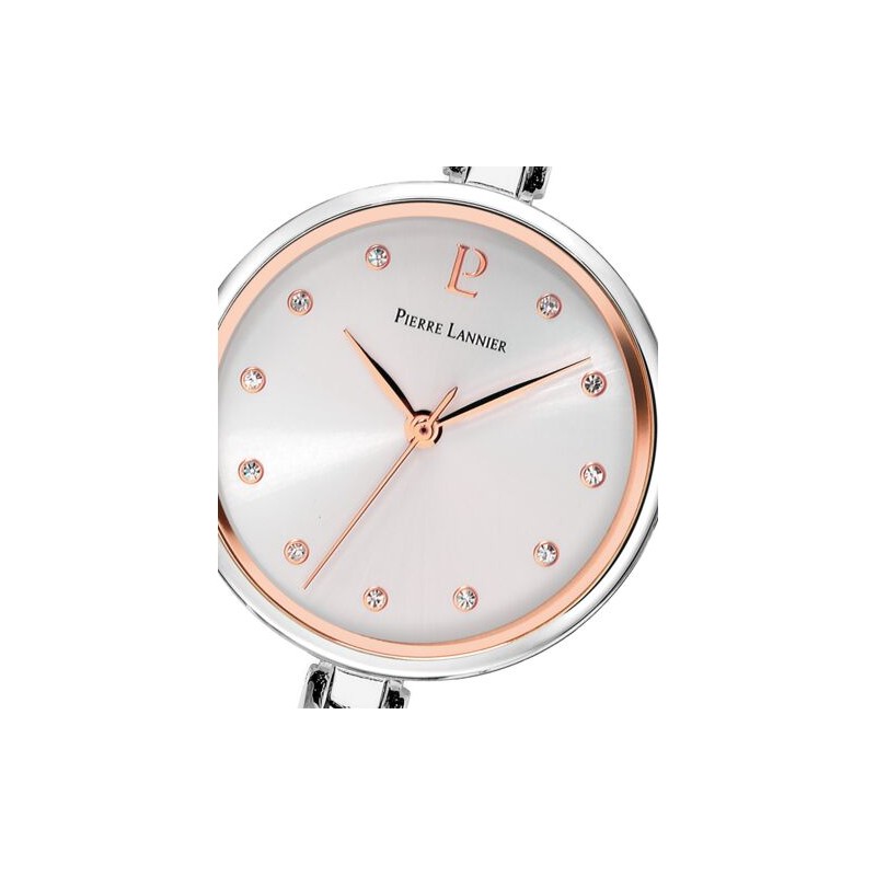 Montre Pierre Lannier Femme Leia argenté avec oxydes de zirconium et lunette doré rose