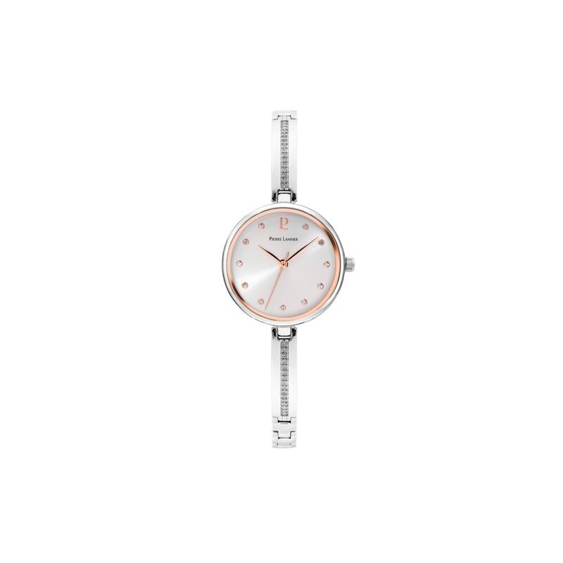 Montre Pierre Lannier Femme Leia argenté avec oxydes de zirconium et lunette doré rose