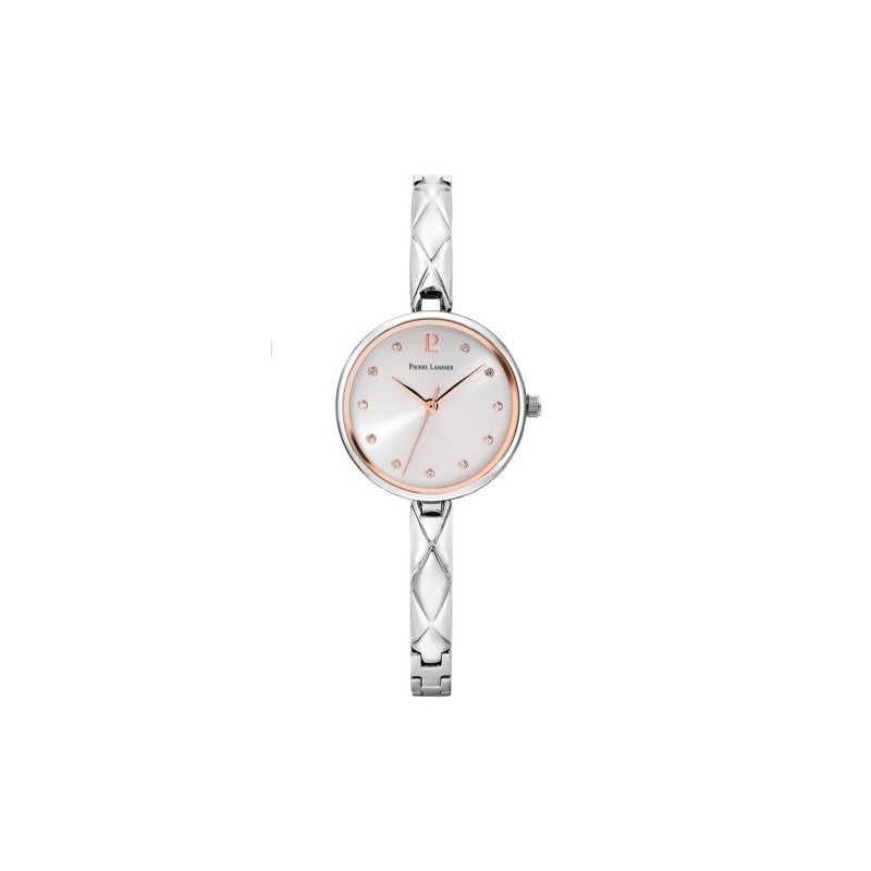 Montre Pierre Lannier Femme Leia argenté index en oxydes de zirconium et lunette doré rose