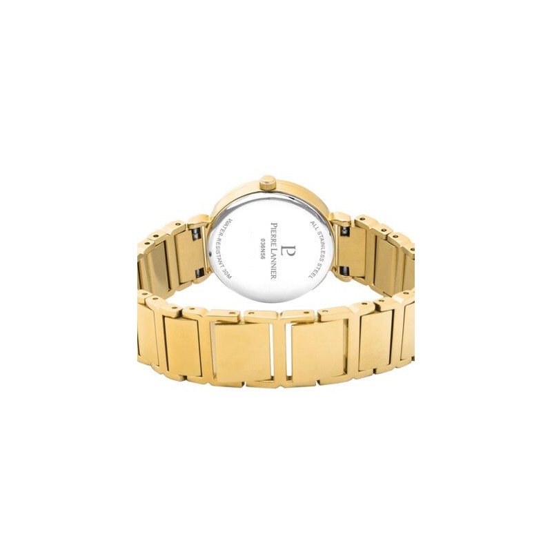 Montre Pierre Lannier Femme Ligne Pure en acier doré avec fond de cadran bleu