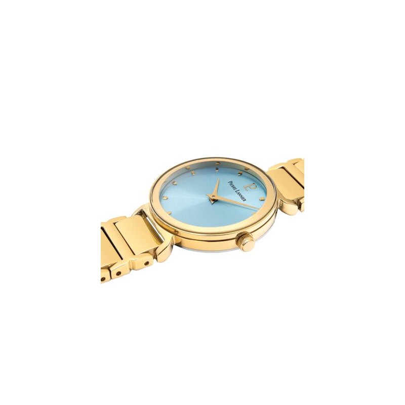 Montre Pierre Lannier Femme Ligne Pure en acier doré avec fond de cadran bleu