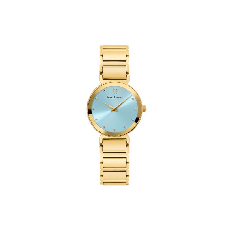 Montre Pierre Lannier Femme Ligne Pure en acier doré avec fond de cadran bleu