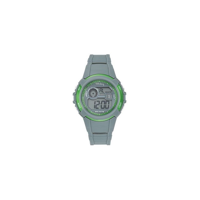 Montre Tekday Enfant digital silicone gris lunette verte