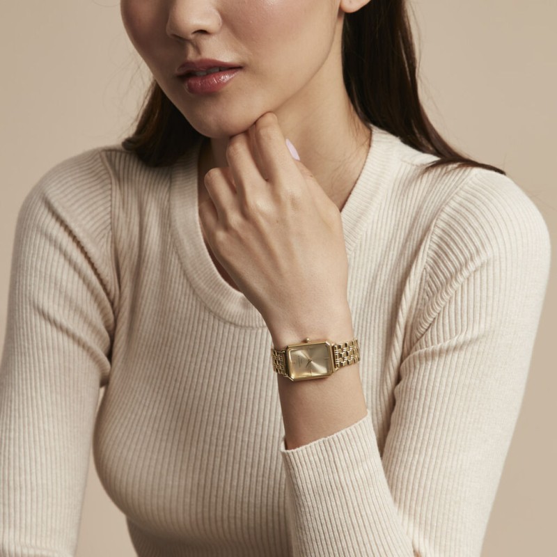 Montre Femme Rosefield Collection Octagon Bracelet en Acier doré cadran champagne