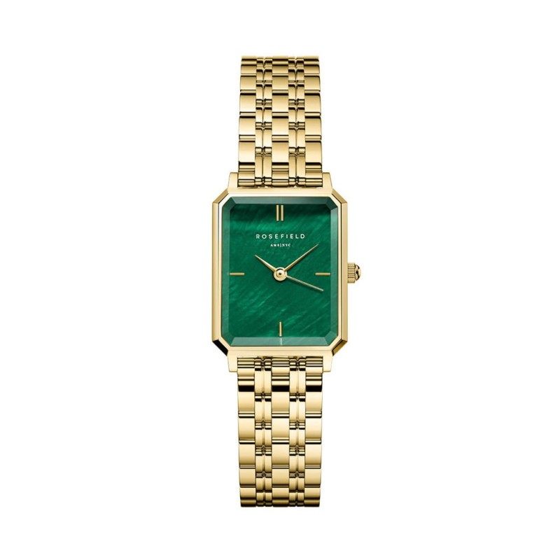 Montre Femme Rosefield Collection Octagon Bracelet en Acier doré cadran vert