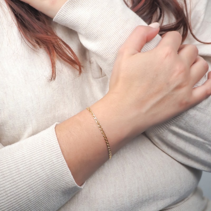 Bracelet Carador maille marine barrette 3mm en or jaune 375/000