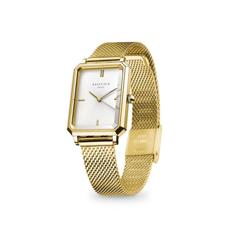 Montre Femme Rosefield Collection Octagon XS Blanc Bracelet en Acier doré