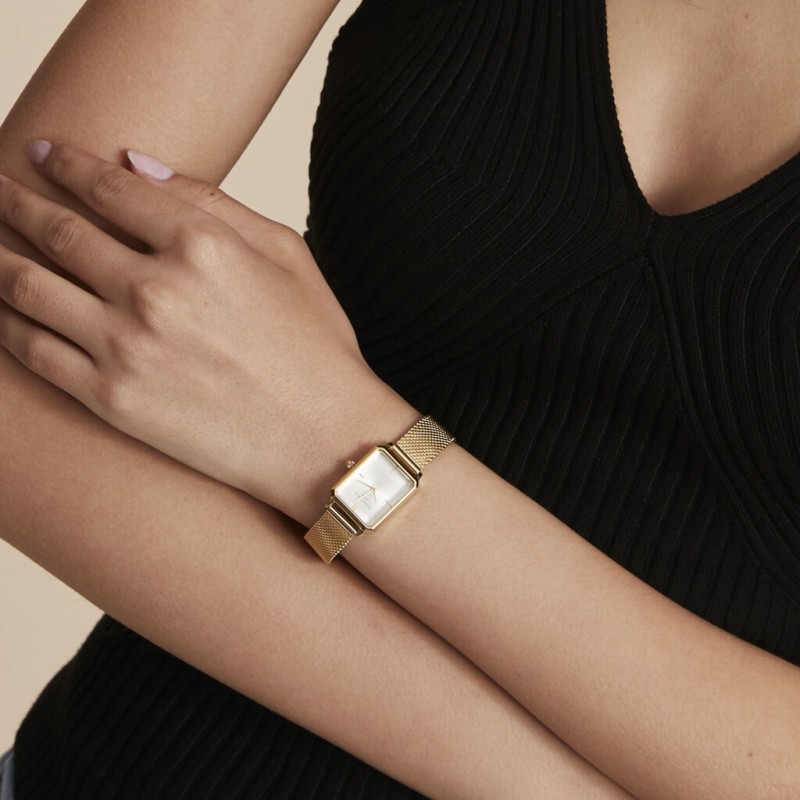 Montre Femme Rosefield Collection Octagon XS Blanc Bracelet en Acier doré