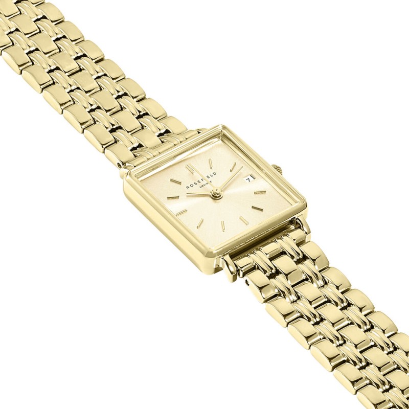 Montre Femme Rosefield Collection Boxy XS Champagne Bracelet en Acier doré