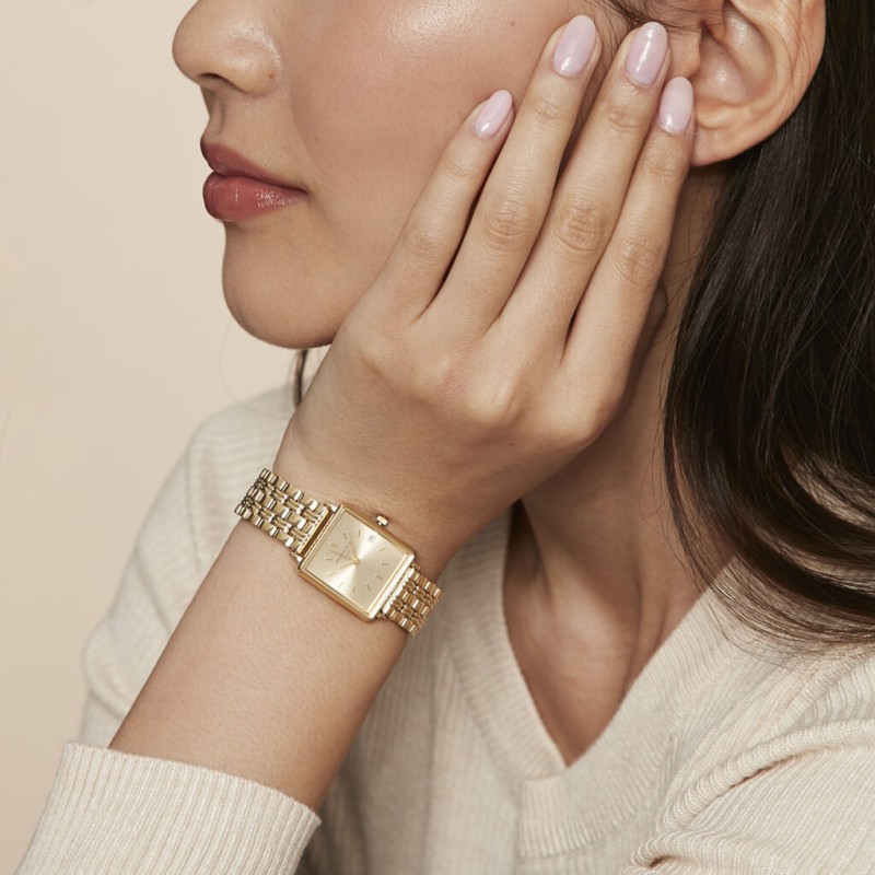 Montre Femme Rosefield Collection Boxy XS Champagne Bracelet en Acier doré