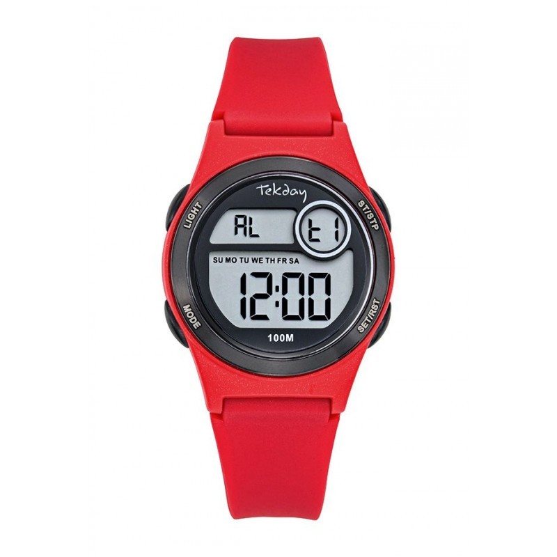 Montre Tekday Enfant digital silicone rouge boutons noir multifonctions