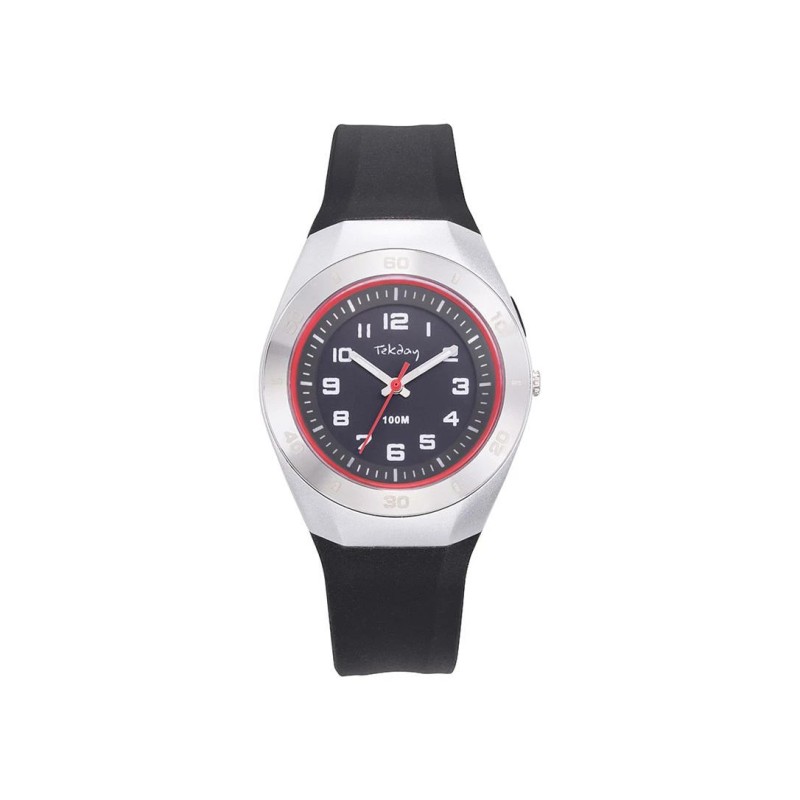 Montre Tekday Enfant silicone noir fond noir contour de cadran rouge