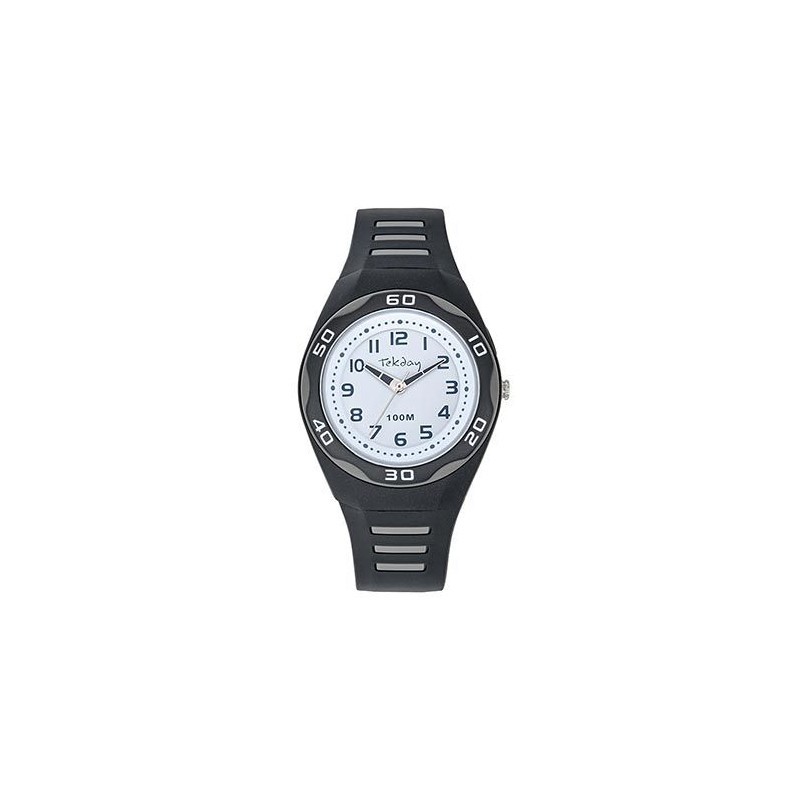 Montre Tekday Enfant silicone noir et gris fond de cadran blanc