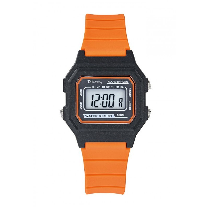 Montre Tekday Enfant digital silicone orange boitier noir