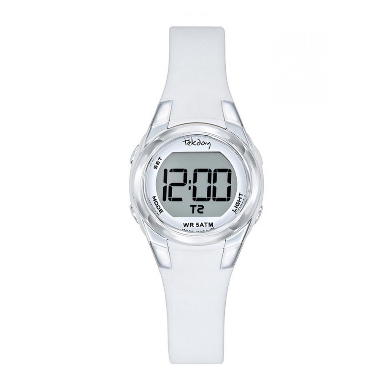 Montre Tekday Enfant digital silicone blanc boitier argenté