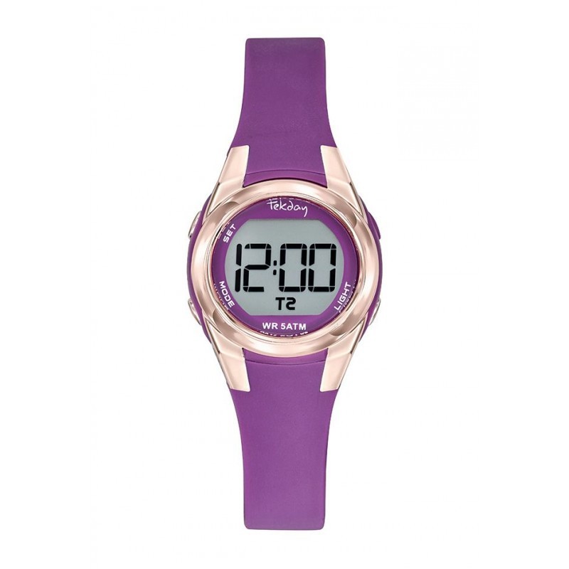 Montre Tekday Enfant digital silicone violet boitier doré rose