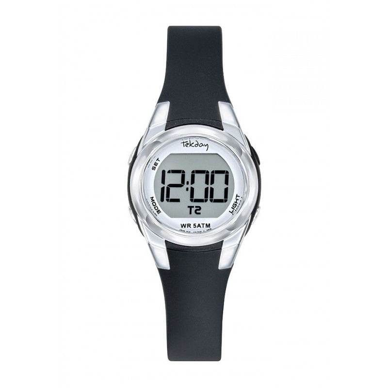 Montre Tekday Enfant digital silicone noir boitier argenté