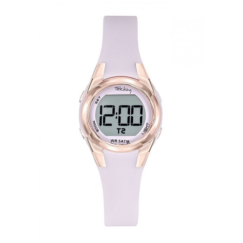 Montre Tekday Enfant digital silicone vieux rose boitier doré rose