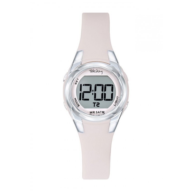 Montre Tekday Enfant digital silicone rose pâle boitier argenté