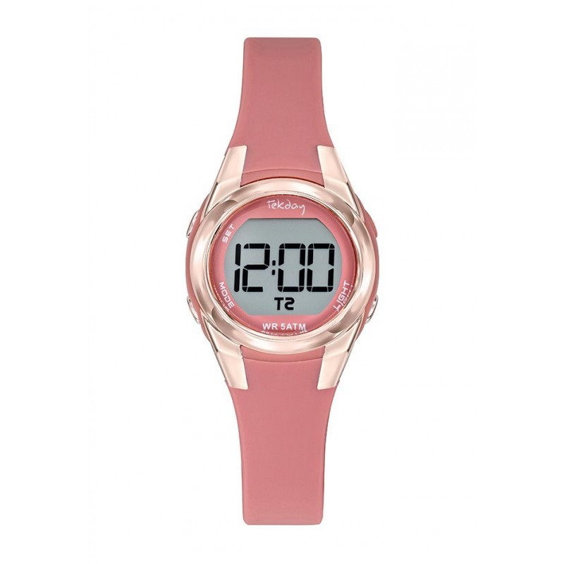 Montre Tekday Enfant digital silicone rose boitier doré rose