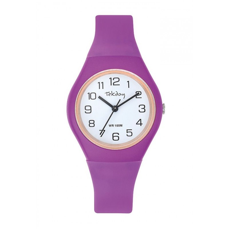 Montre Tekday Enfant silicone violet fond de cadran blanc avec liseré beige