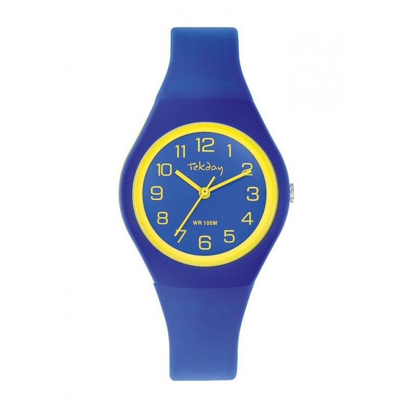 Montre Tekday Enfant silicone bleu fond de cadran bleu index jaune