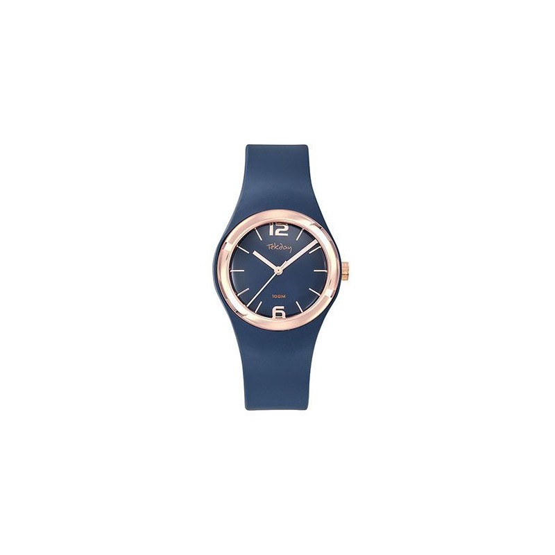 Montre Tekday Enfant silicone bleu index doré rose