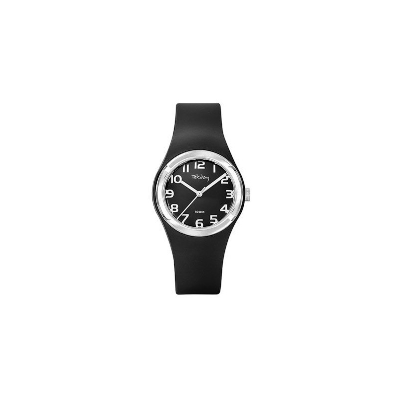 Montre Tekday Enfant silicone noir lunette argenté