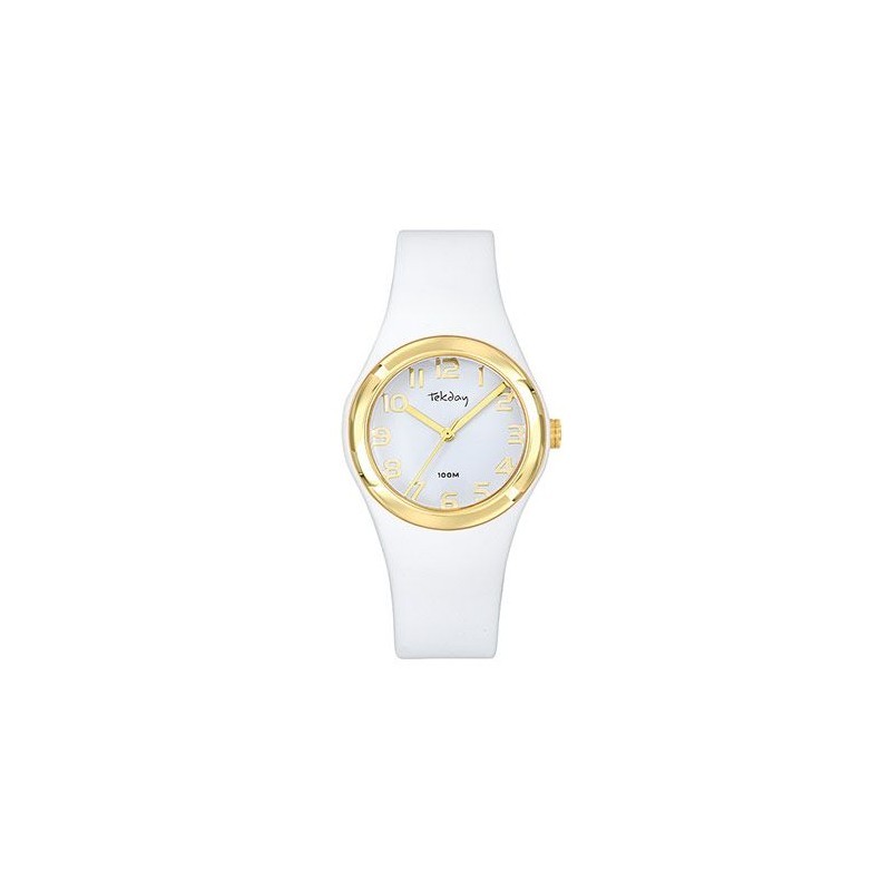 Montre Tekday Enfant silicone blanc lunette doré