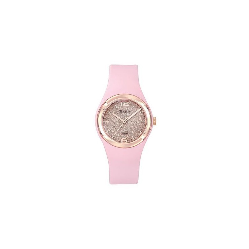 Montre Tekday Enfant silicone rose lunette doré rose fond pailletés