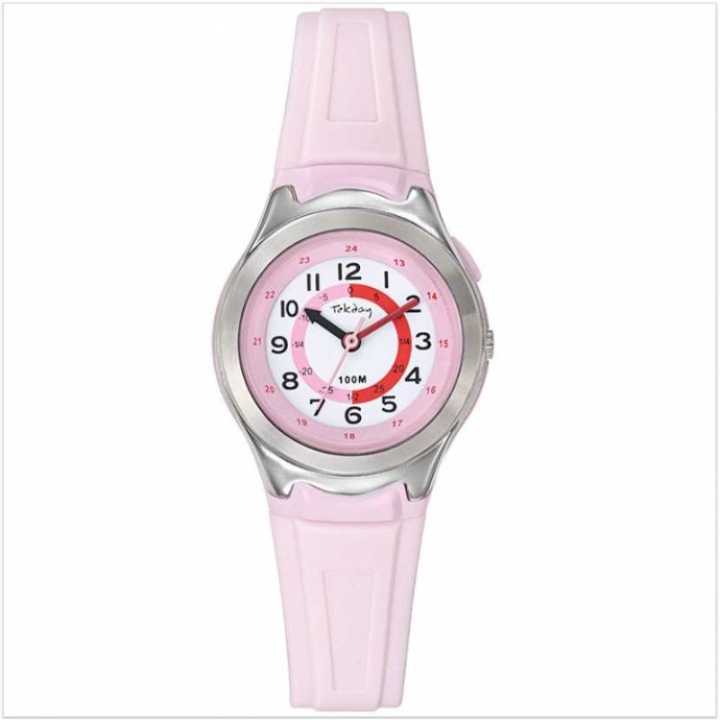 Montre Tekday Enfant silicone rose cadran rose simplifié pour la lecture