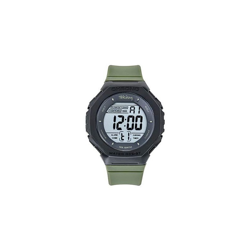 Montre Tekday Homme digital silicone vert boitier noir