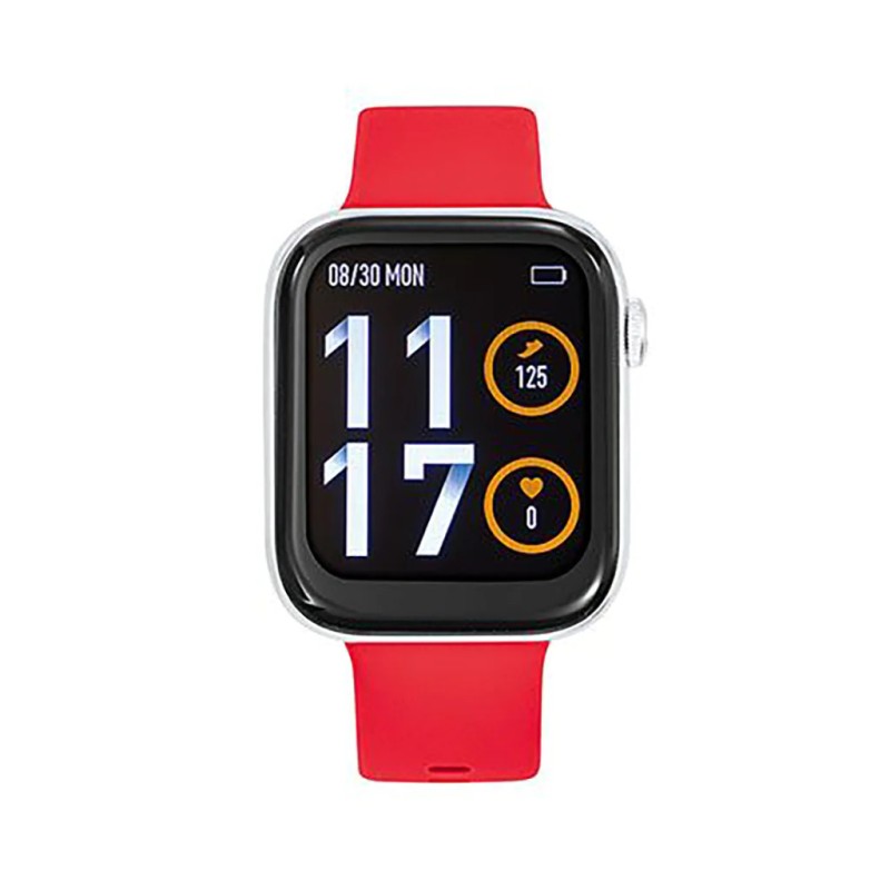 Montre TEKDAY Connectée bracelet silicone rouge boitier argenté