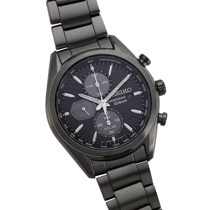 Montre Homme Seiko bracelet acier noir cadran noir