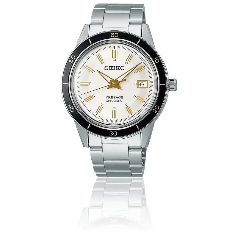 Montre Homme Seiko présage automatique   bracelet acier lunette noire