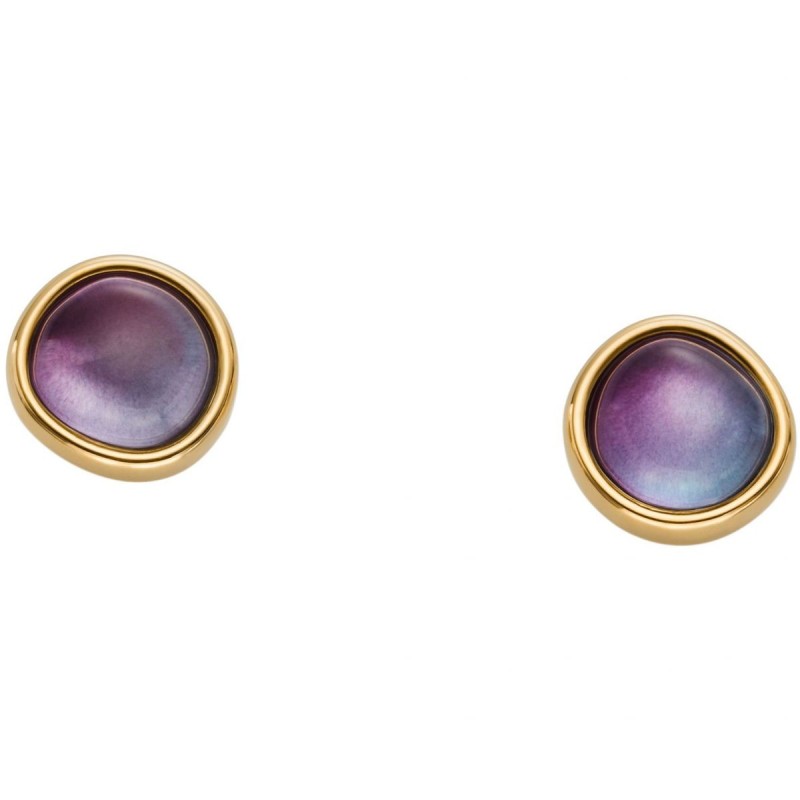 Boucles d'oreilles Clous Femme Skagen Sea Glass en acier doré avec oxydes sur les tons de violet