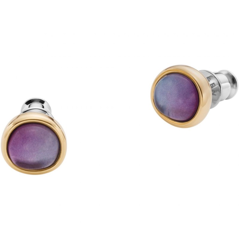 Boucles d'oreilles Clous Femme Skagen Sea Glass en acier doré avec oxydes sur les tons de violet