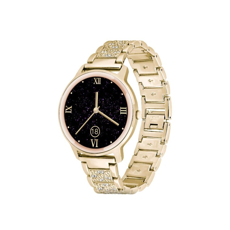 Montre connectée femme Smarty élégance bracelet acier doré et strass