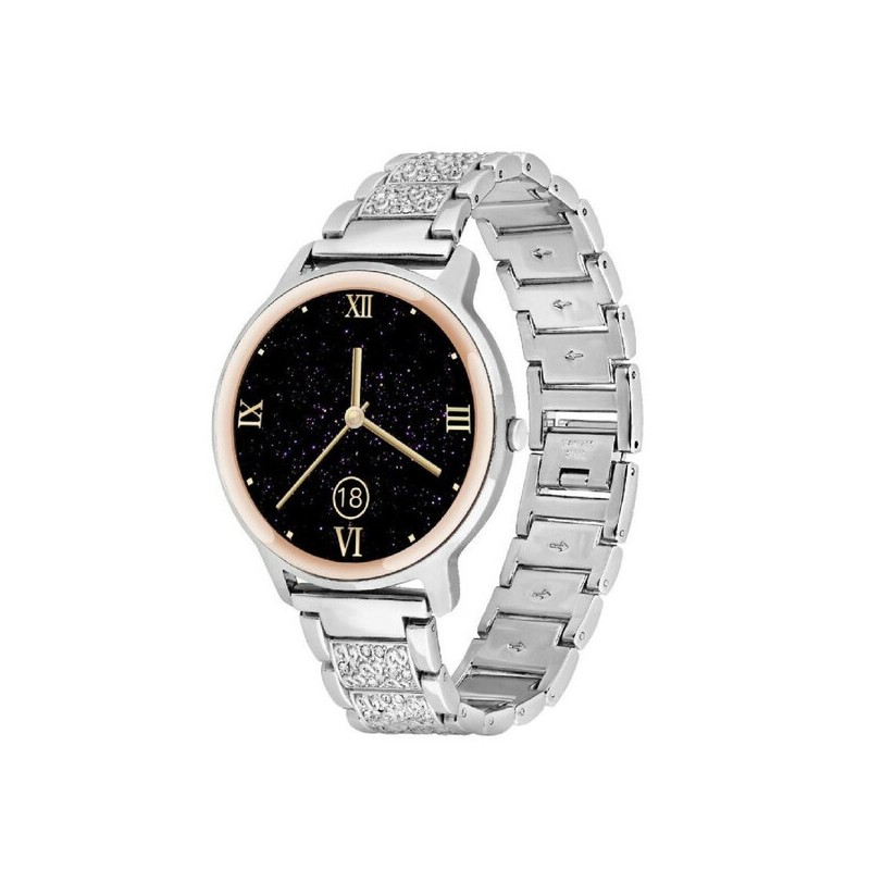 Montre connectée femme Smarty élégance bracelet acier et strass