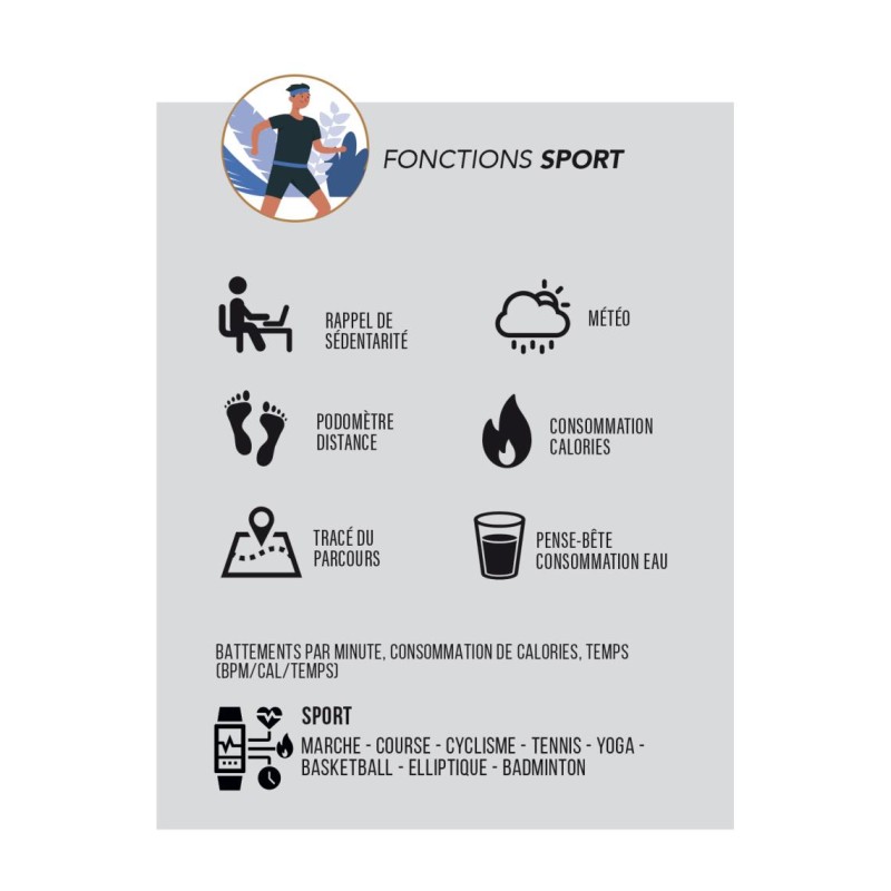 Montre Connectée Smarty level bracelet silicone noir