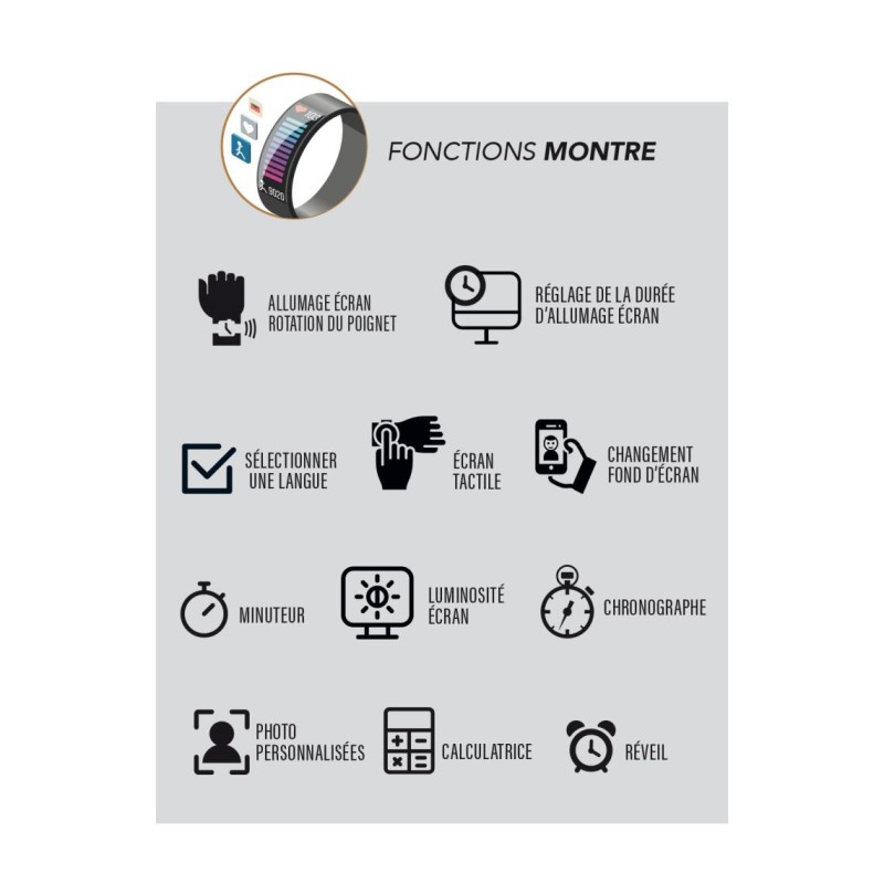 Montre Connectée Smarty level bracelet silicone noir